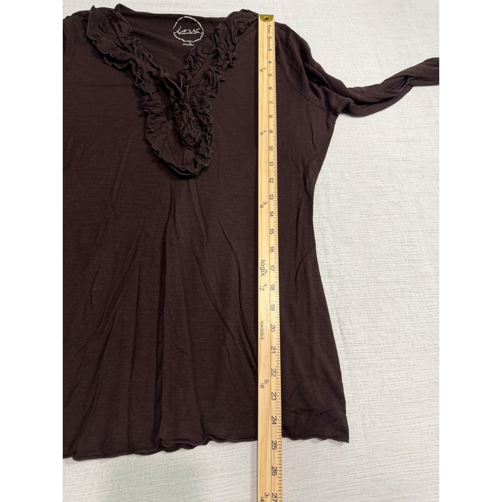 INC International Concepts Brown Ruffle V-Neck Long Sleeve Top XL Rayon - Picture 8 of 11